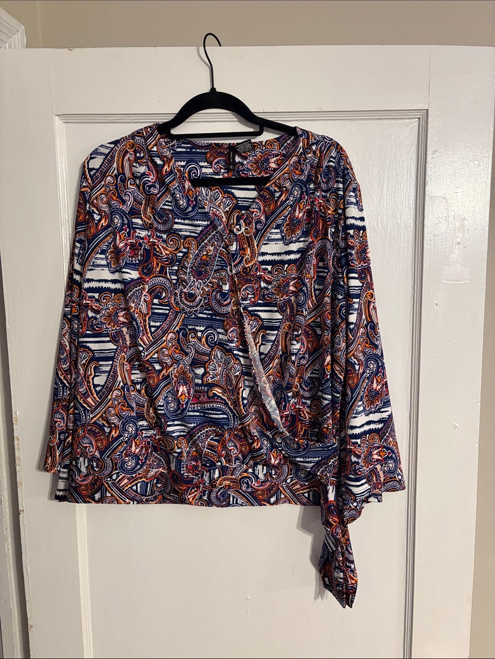 new directions Navy, Orange & White Paisley Wrap Blouse